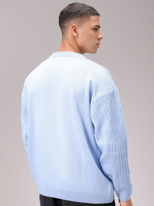 Men's Blue Oversized Textured Sweater