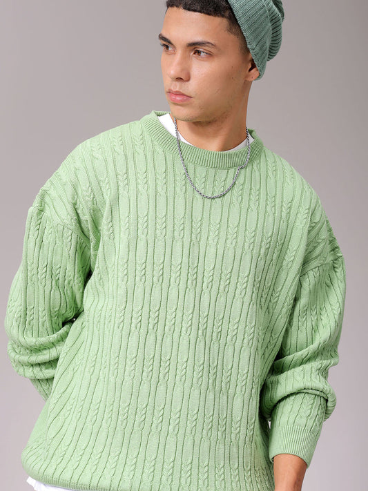 Men's Green Oversized Textured Sweater