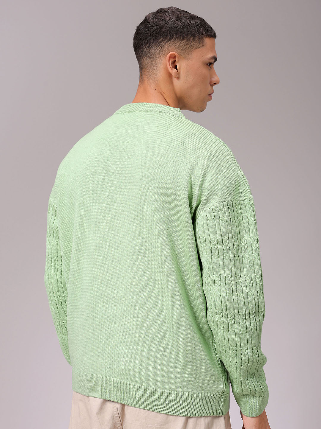 Men's Green Oversized Textured Sweater