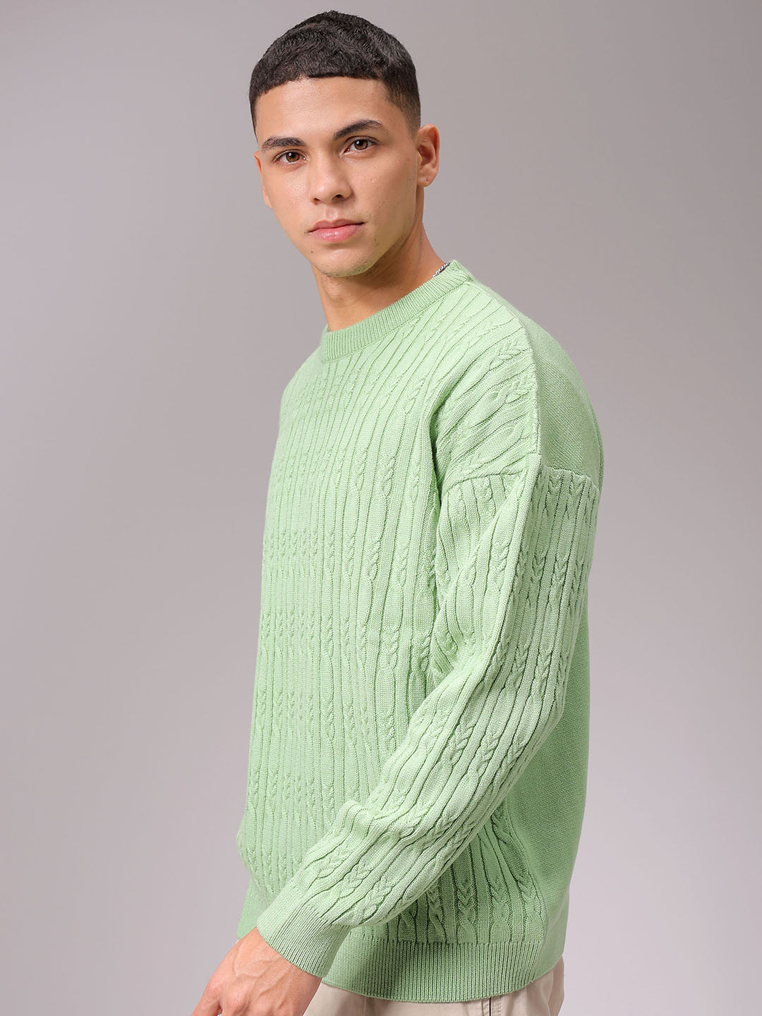 Men's Green Oversized Textured Sweater