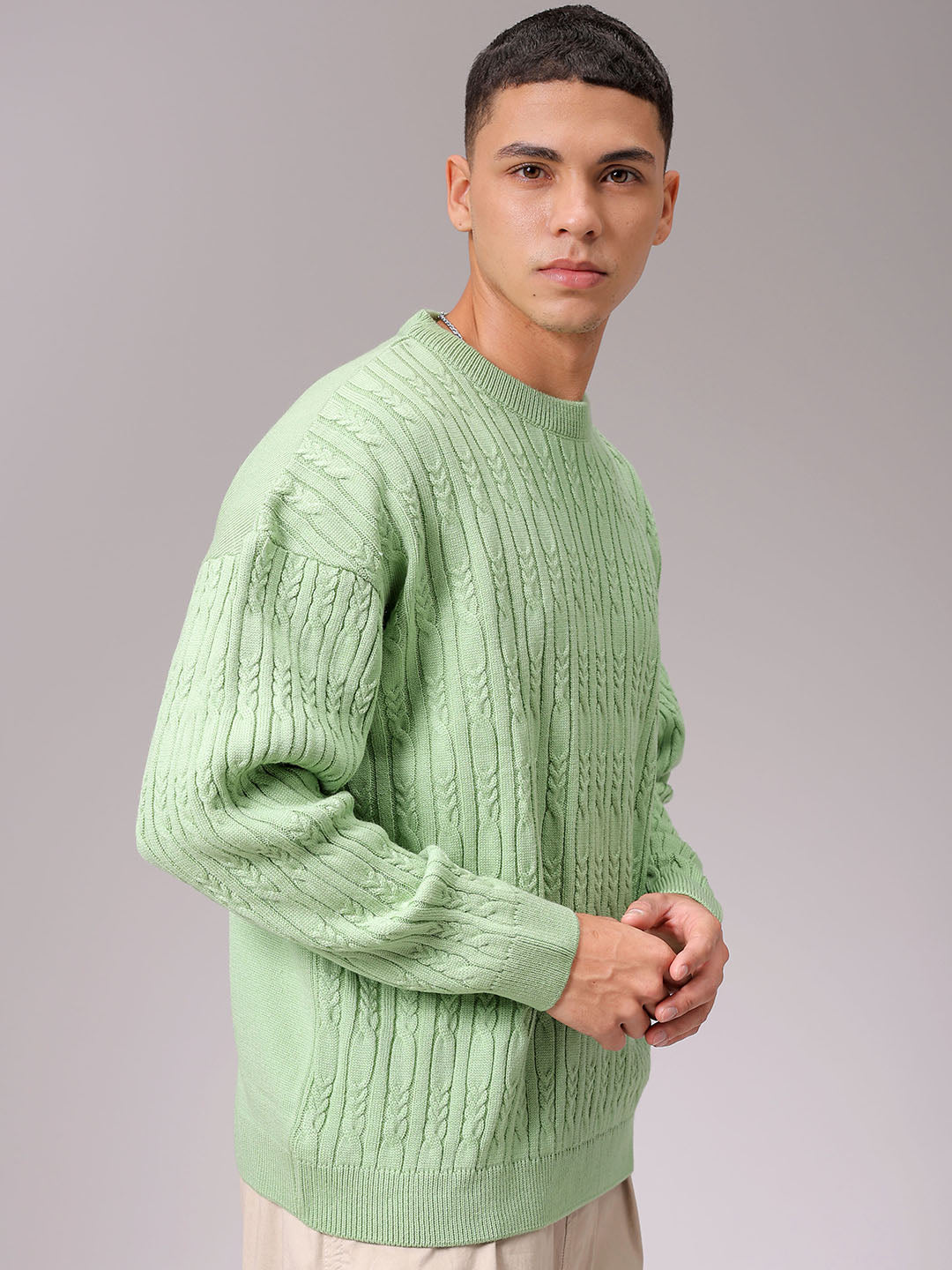 Men's Green Oversized Textured Sweater