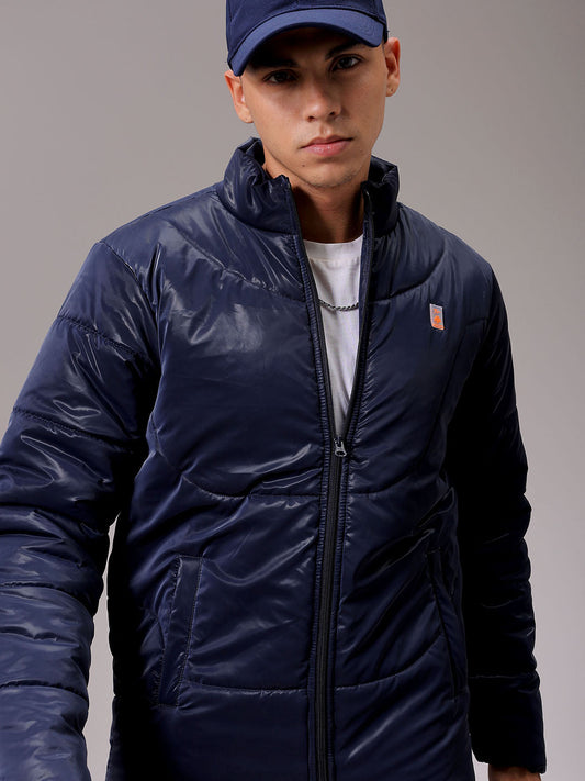 Men's Blue Slim Fit Solid Jacket