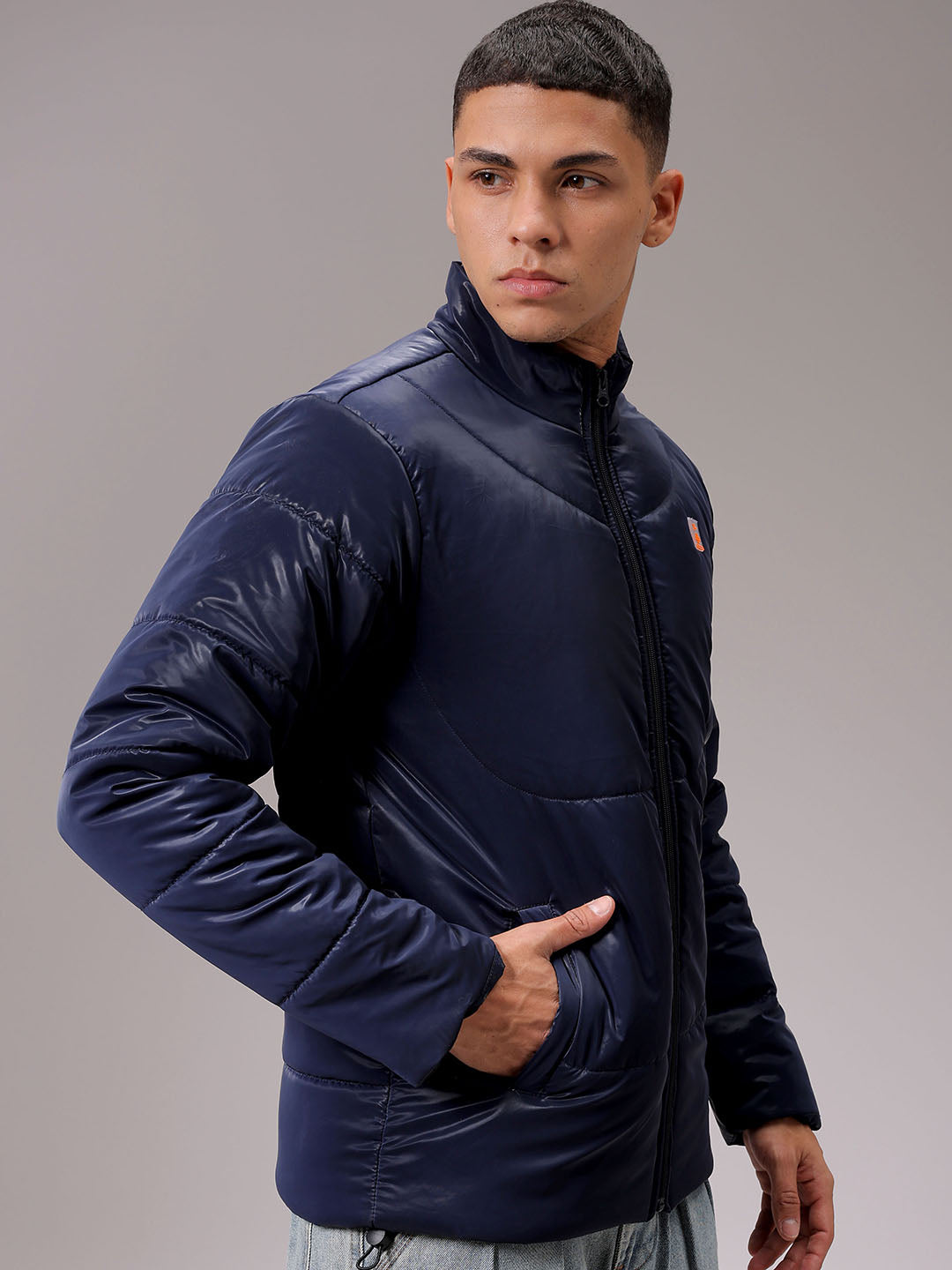 Men's Blue Slim Fit Solid Jacket