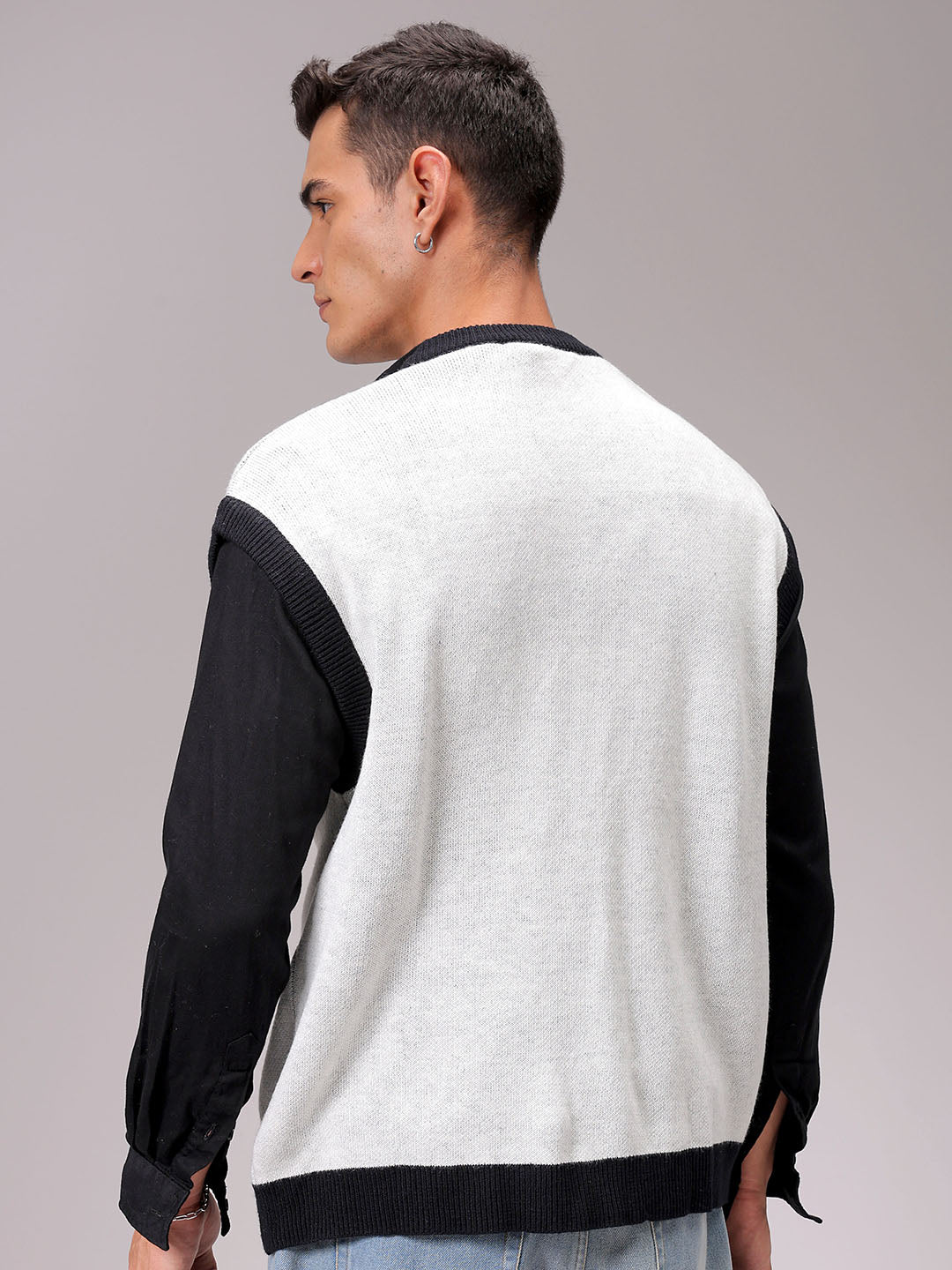 Men's White Boxy Fit Printed Sweater