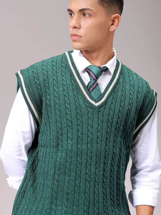 Men's Green Oversized Textured Sweater