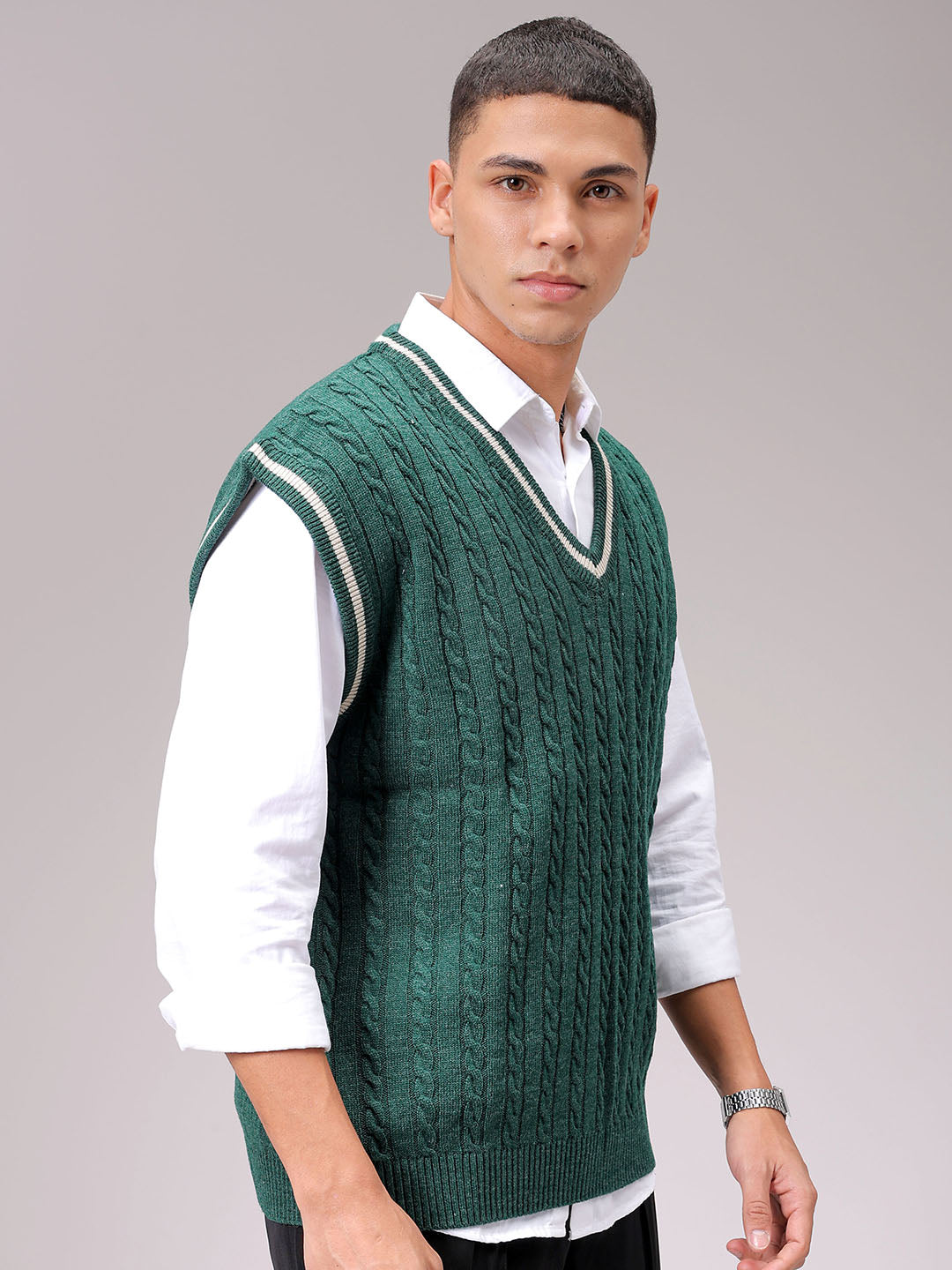 Men's Green Oversized Textured Sweater