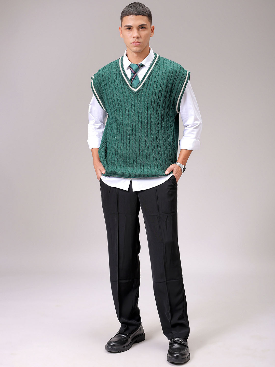 Men's Green Oversized Textured Sweater