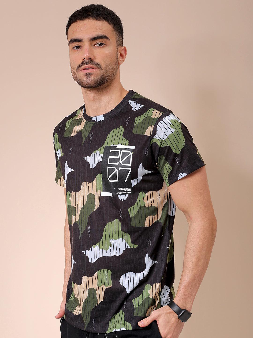 Men's Black Slim Fit Abstract Printed T-Shirt