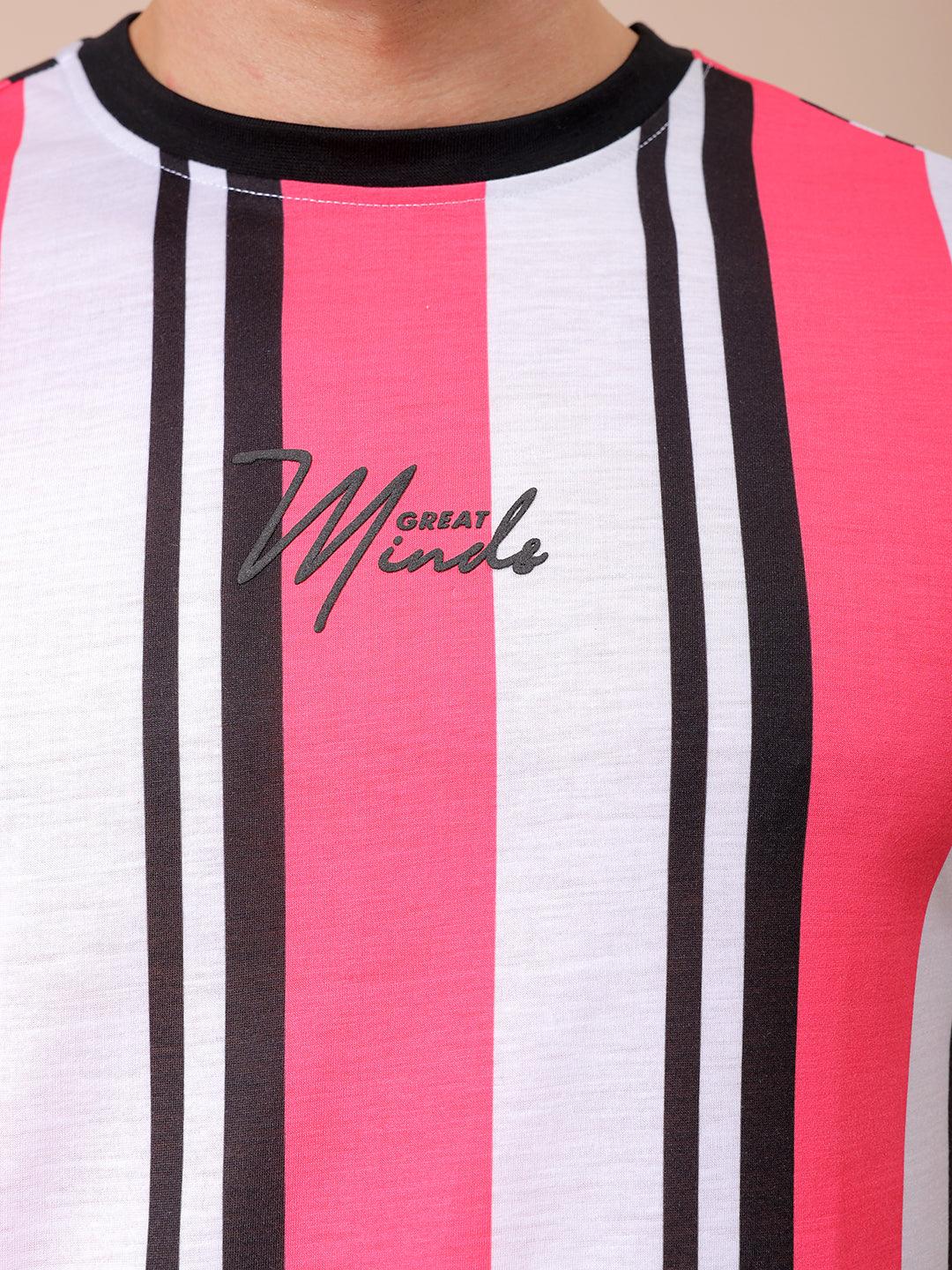 Men's Pink Slim Fit Striped T-Shirt