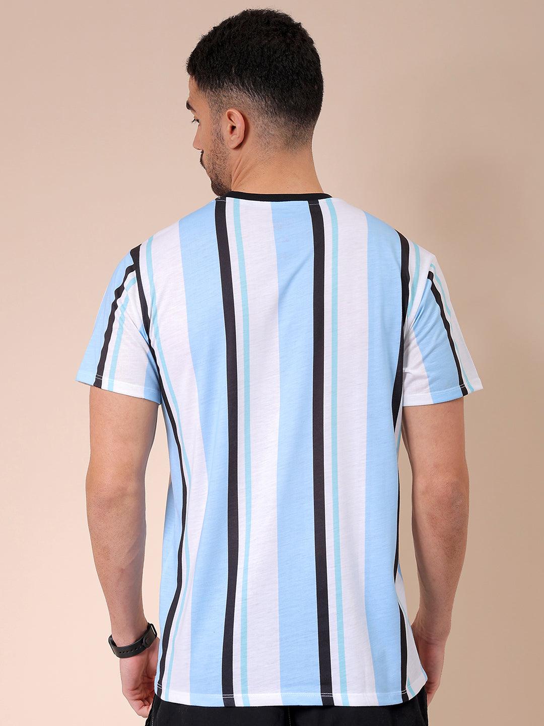 Men's Blue Slim Fit Striped T-Shirt