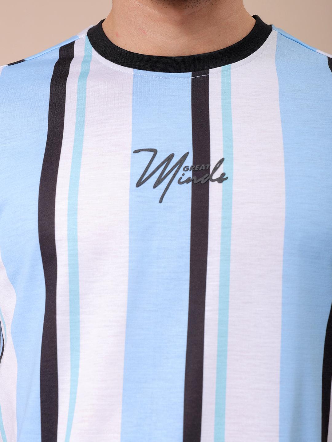 Men's Blue Slim Fit Striped T-Shirt