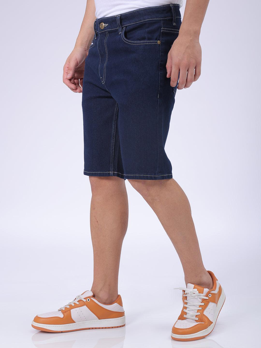 Men's Blue Slim Fit Solid Denim Shorts