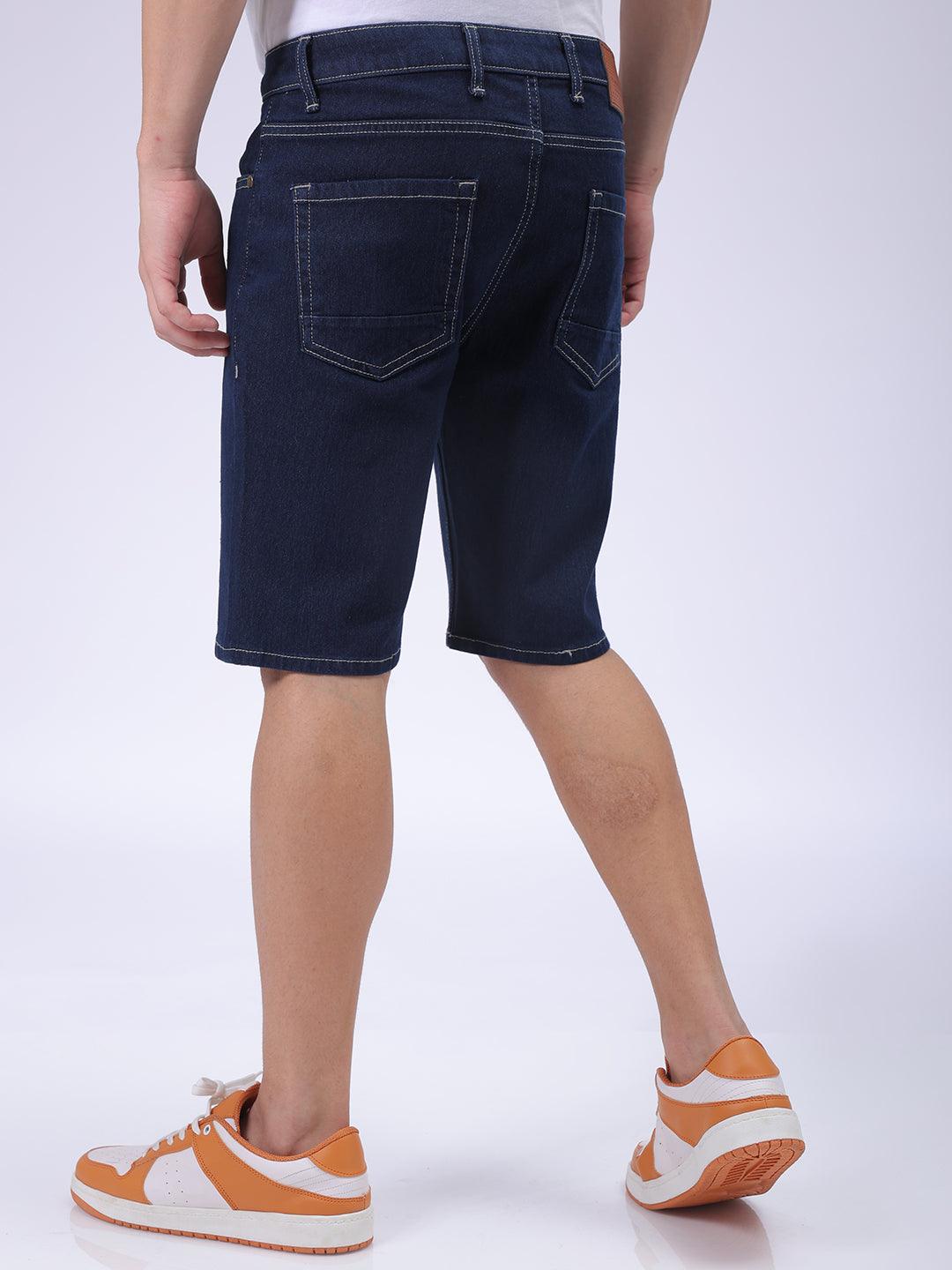 Men's Blue Slim Fit Solid Denim Shorts