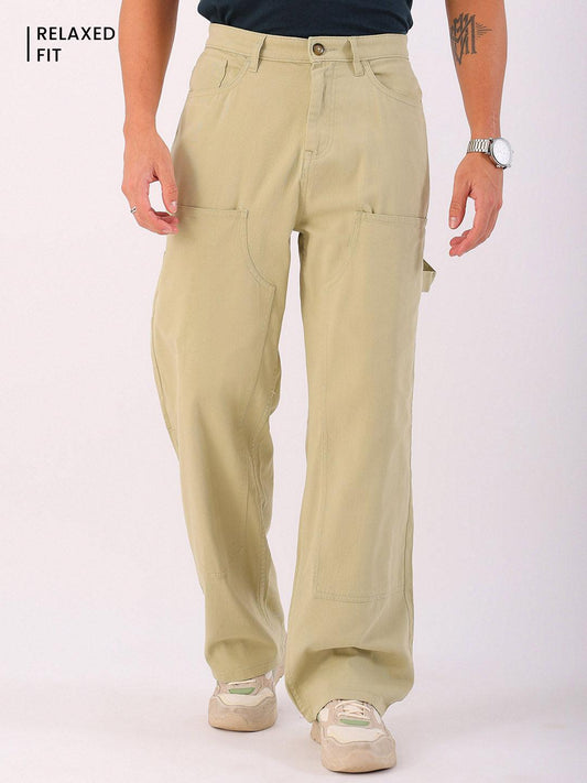 Men's Solid Relaxed Fit Carpenter Cargo