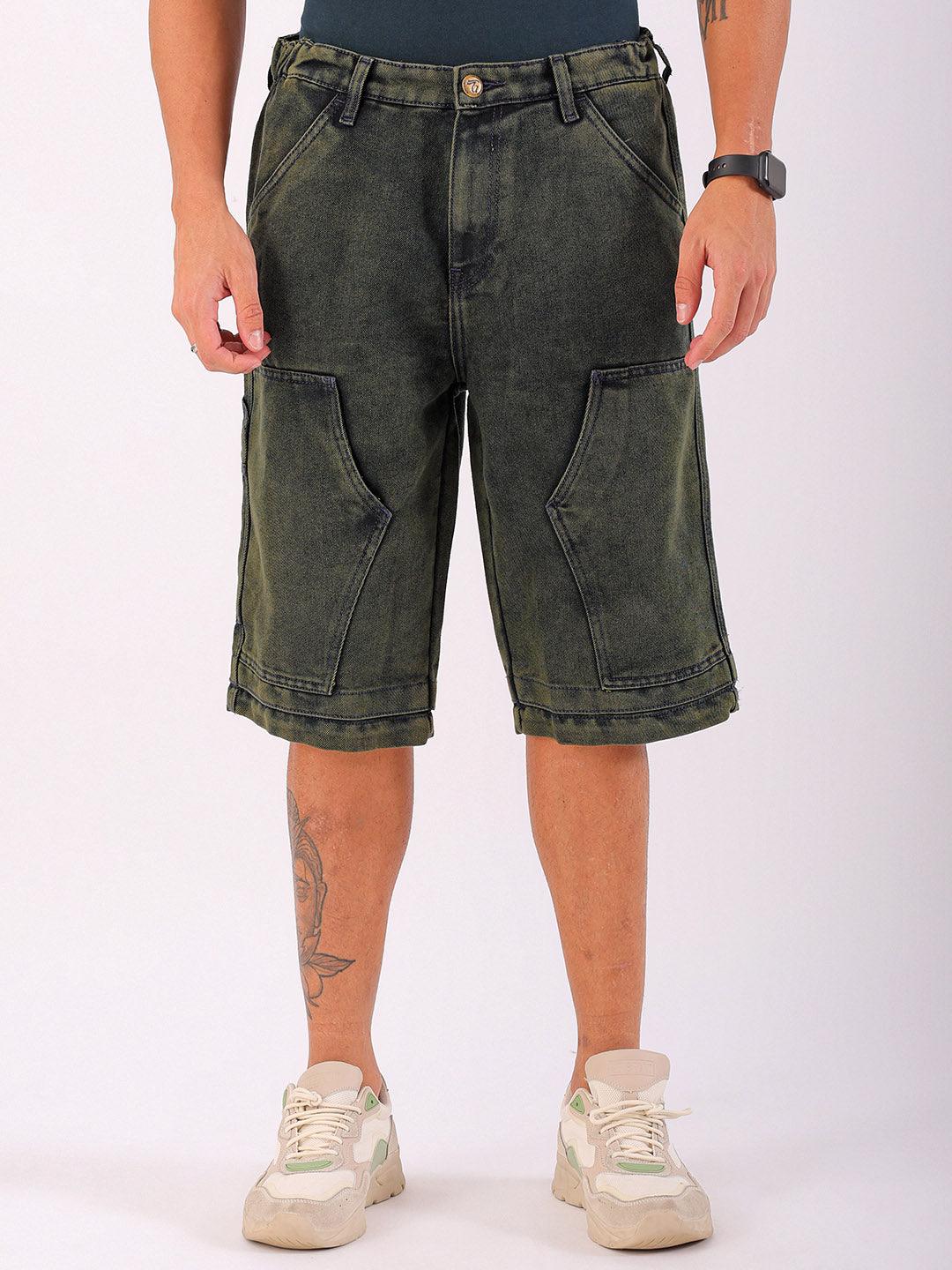 Men's Solid Relaxed Fit Utility Denim Shorts