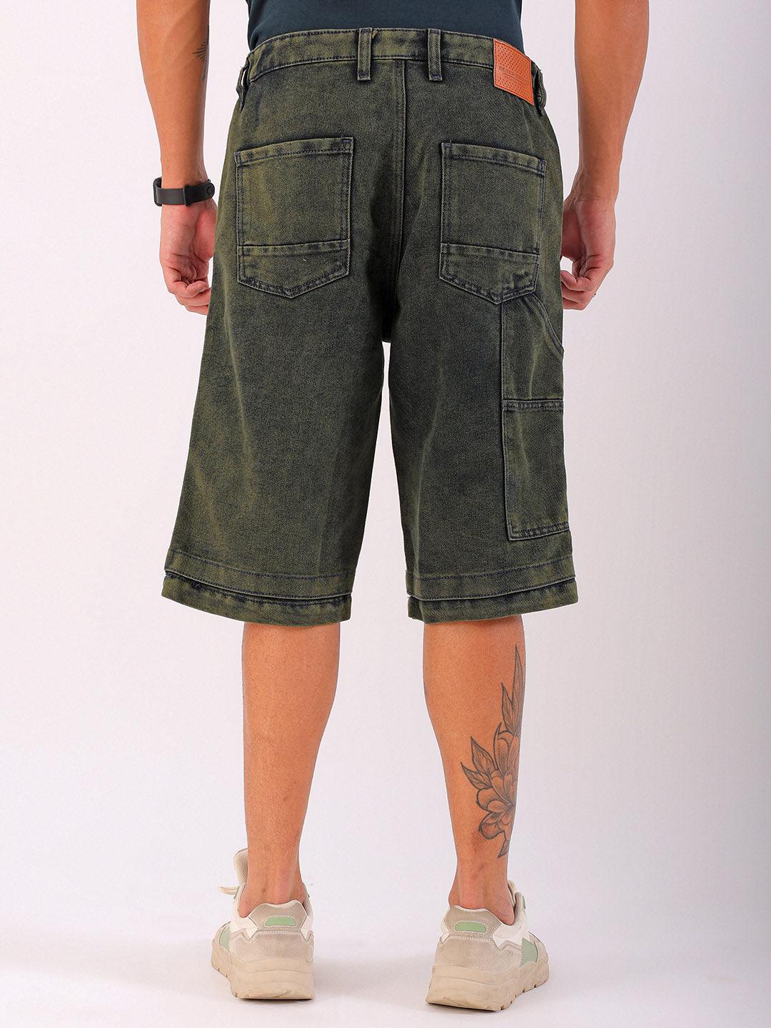 Men's Solid Relaxed Fit Utility Denim Shorts