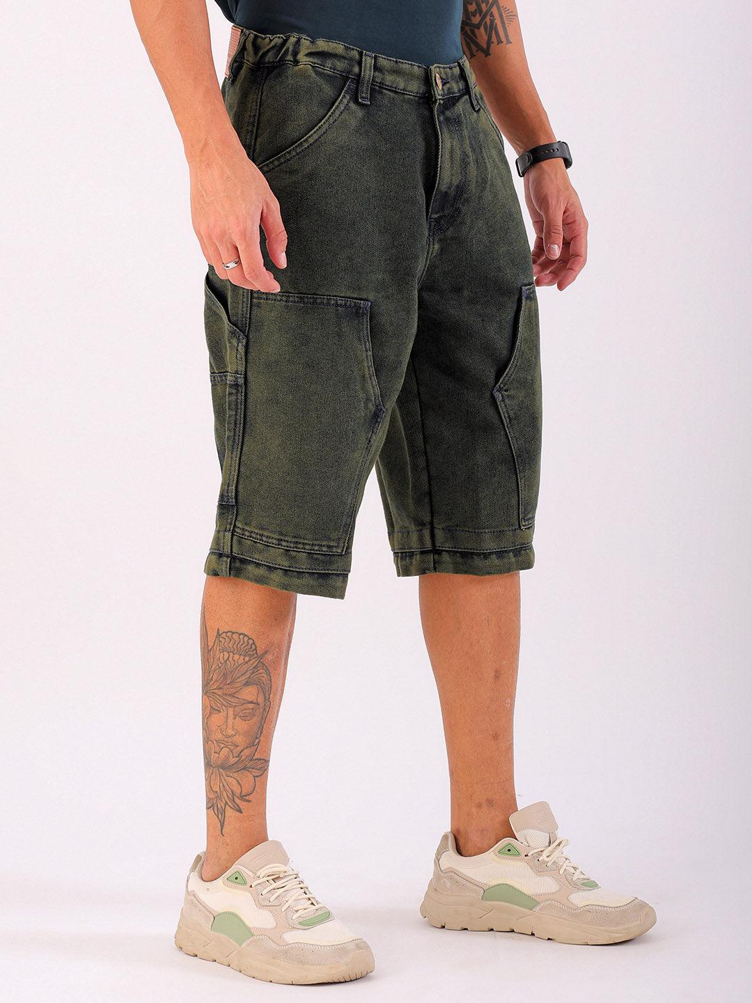 Men's Solid Relaxed Fit Utility Denim Shorts