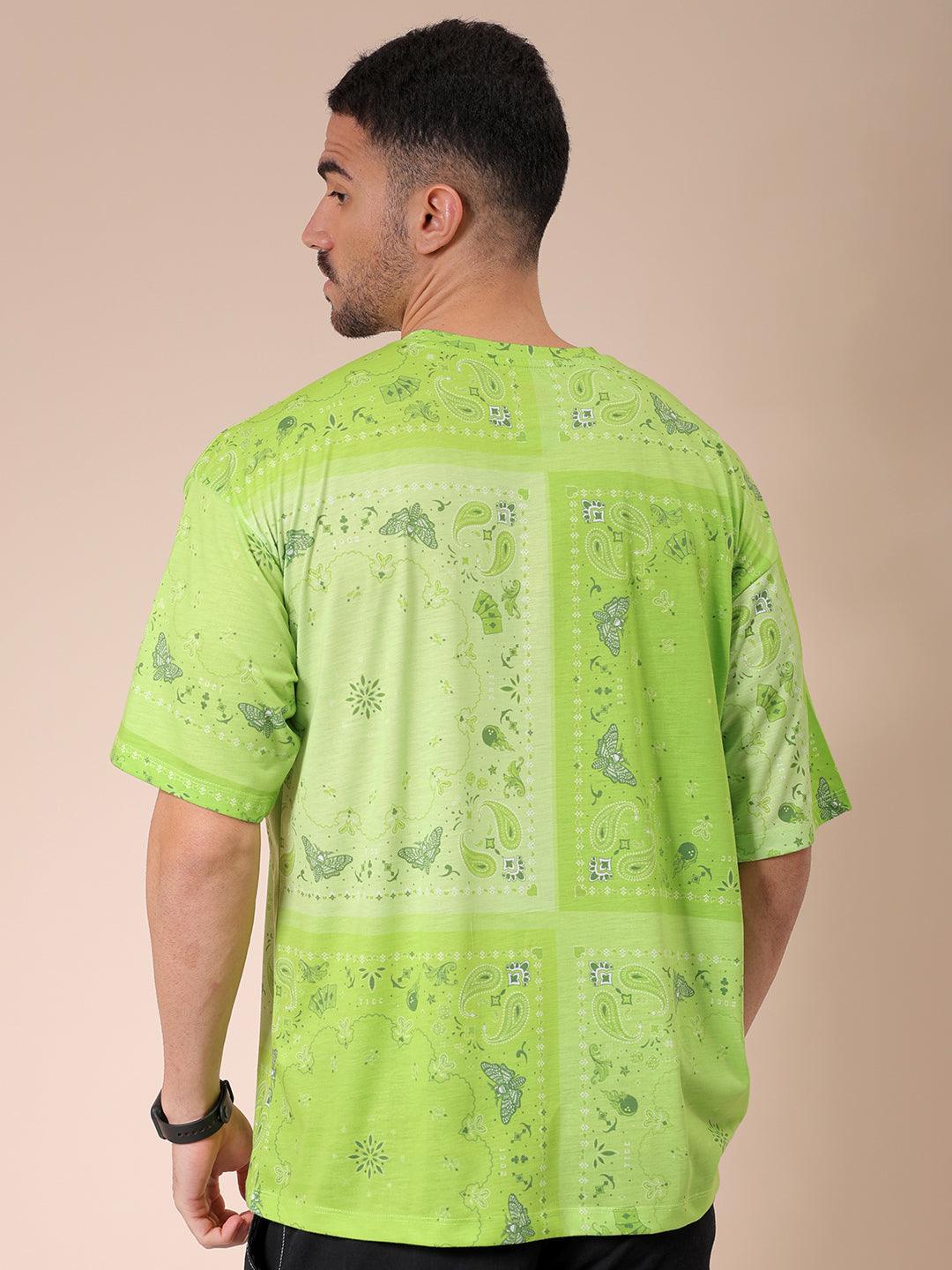 Men's Green Oversized Paisley Printed T-Shirt