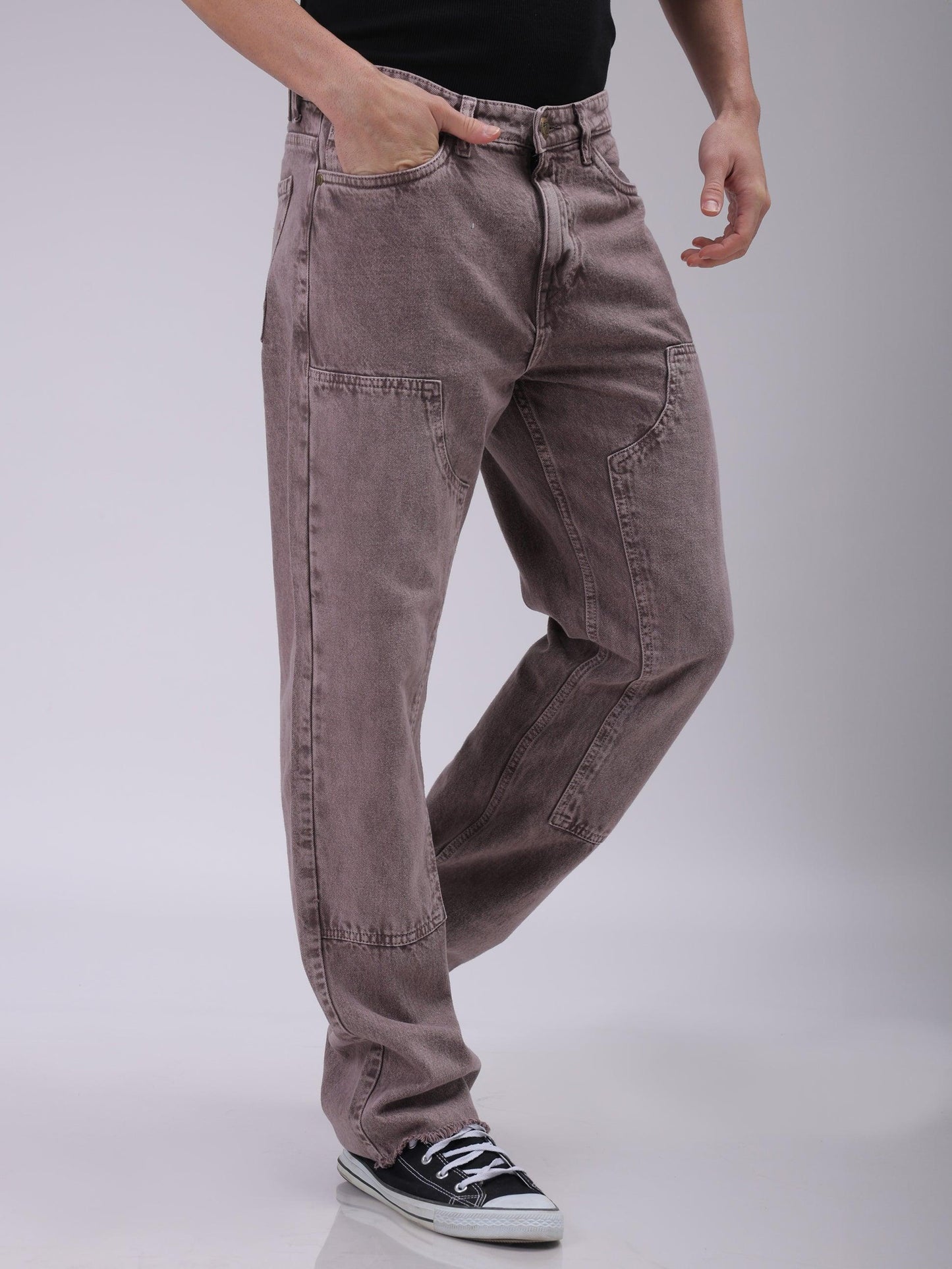 Men's Purple Relaxed Straight Fit Solid Carpenter Jeans