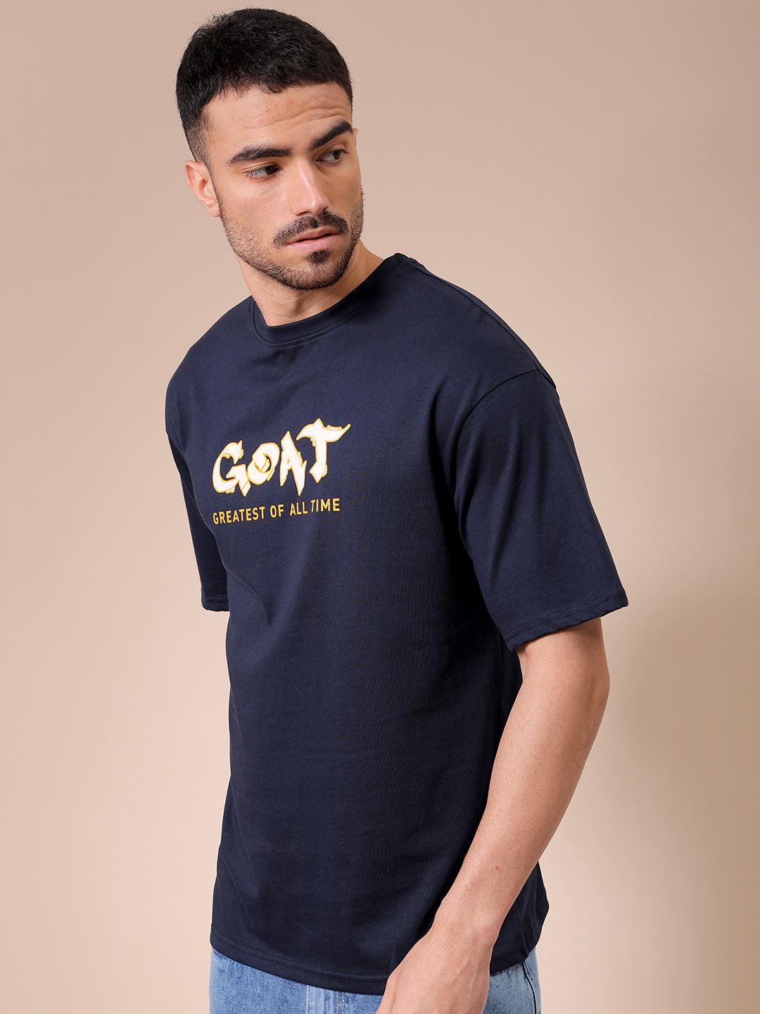 Men's Navy Blue Oversized Graphic Back Printed T-Shirt