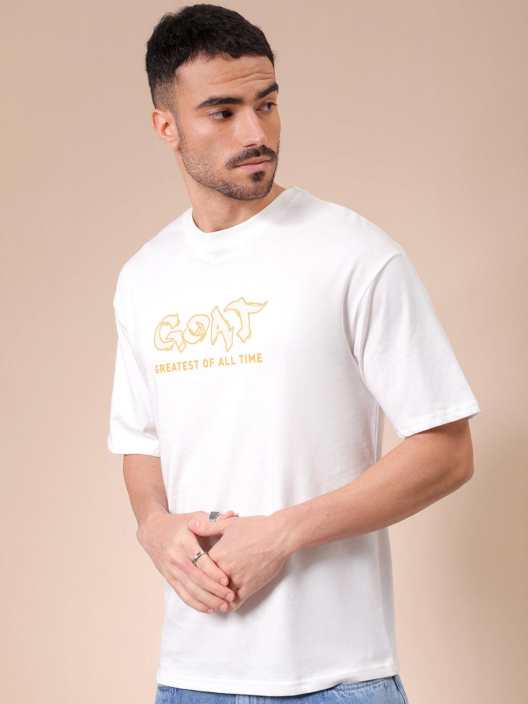 Men's White Oversized Graphic Back Printed T-Shirt