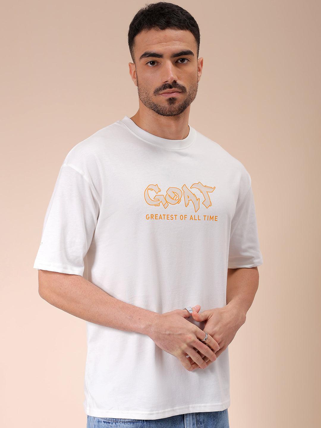 Men's White Oversized Graphic Back Printed T-Shirt