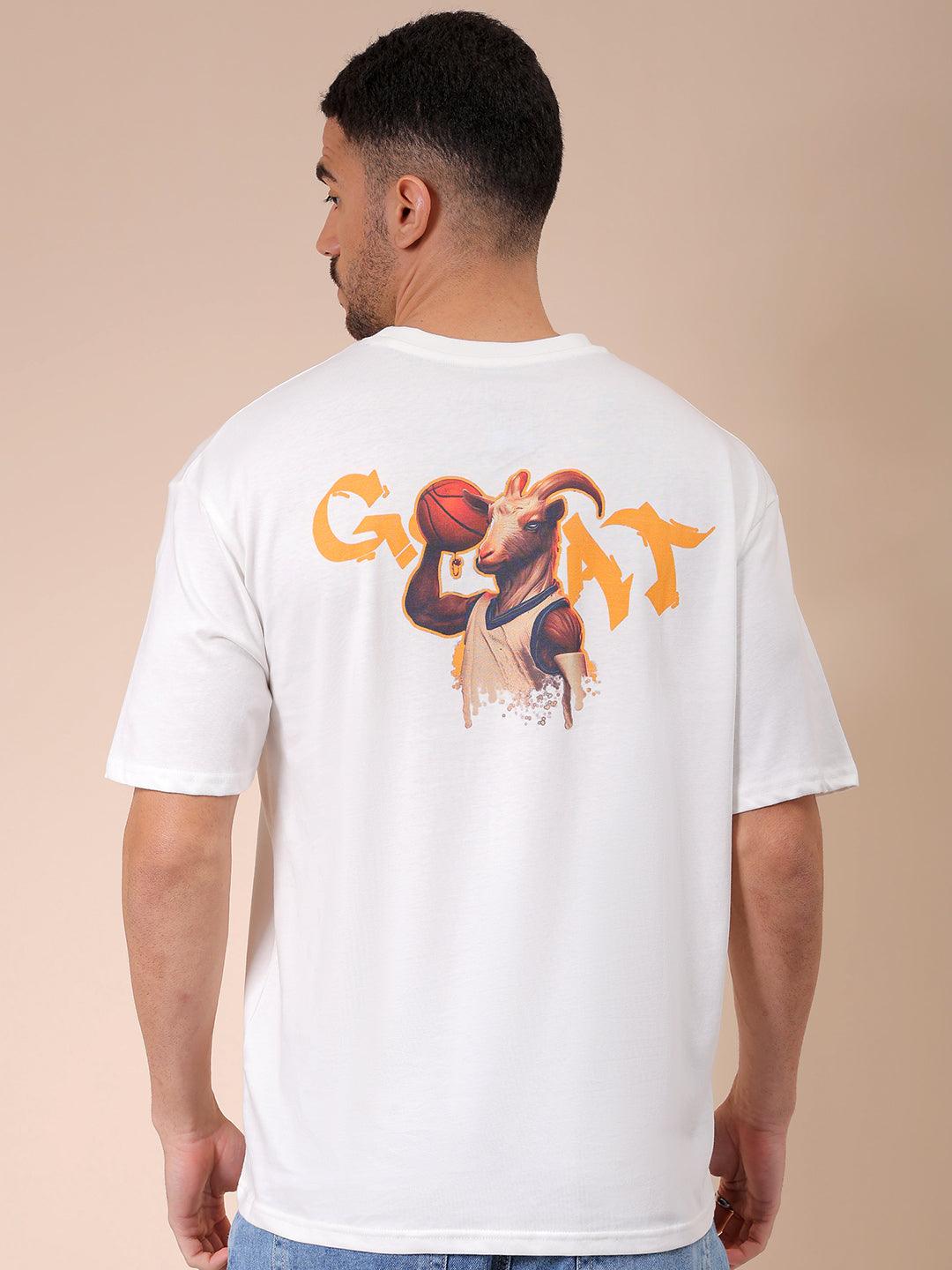 Men's White Oversized Graphic Back Printed T-Shirt