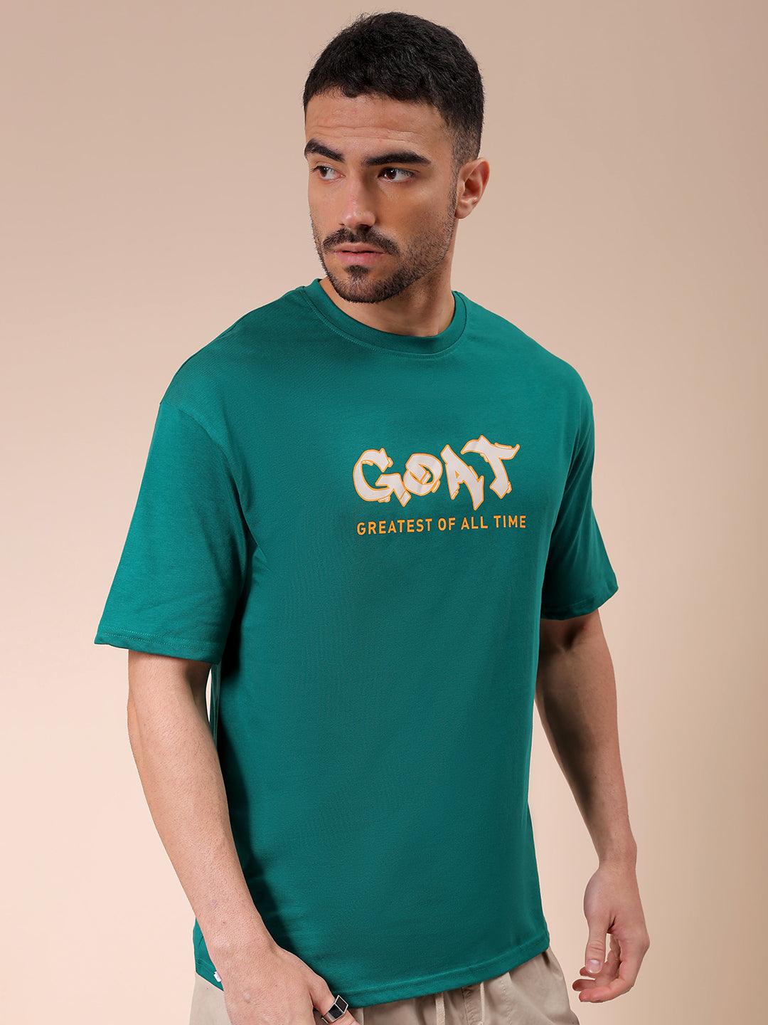 Men's Green Oversized Graphic Back Printed T-Shirt