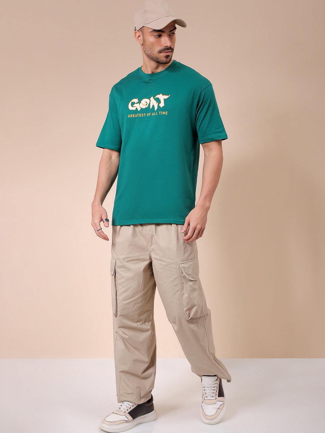 Men's Green Oversized Graphic Back Printed T-Shirt