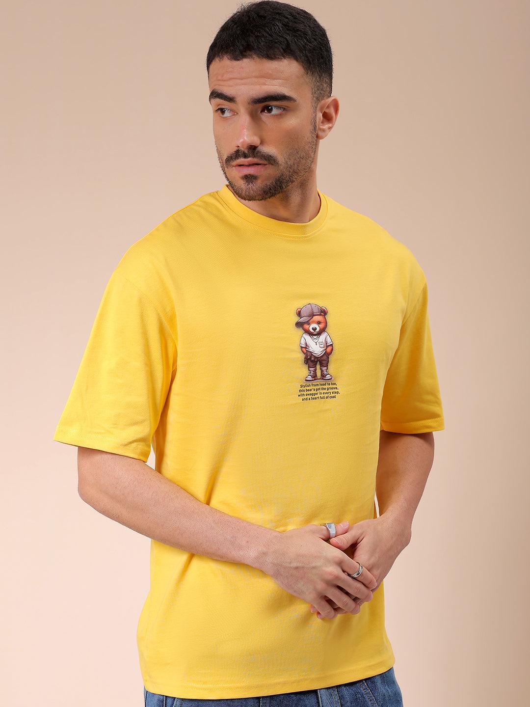 Men's Yellow Oversized Graphic Back Printed T-Shirt