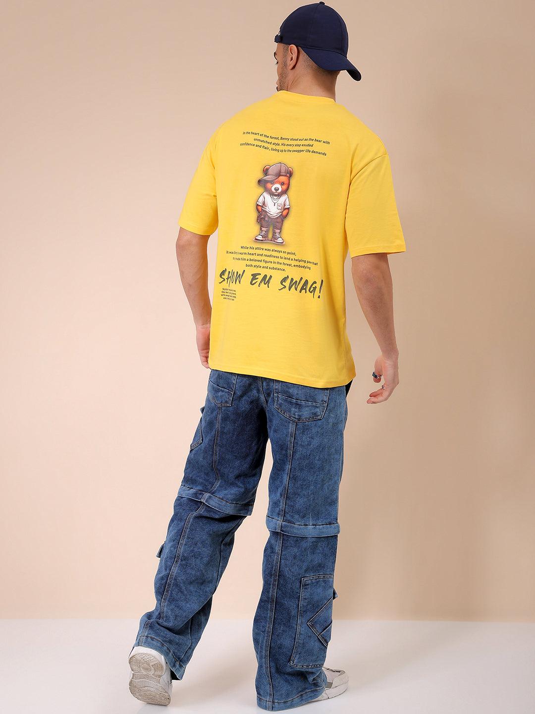 Men's Yellow Oversized Graphic Back Printed T-Shirt