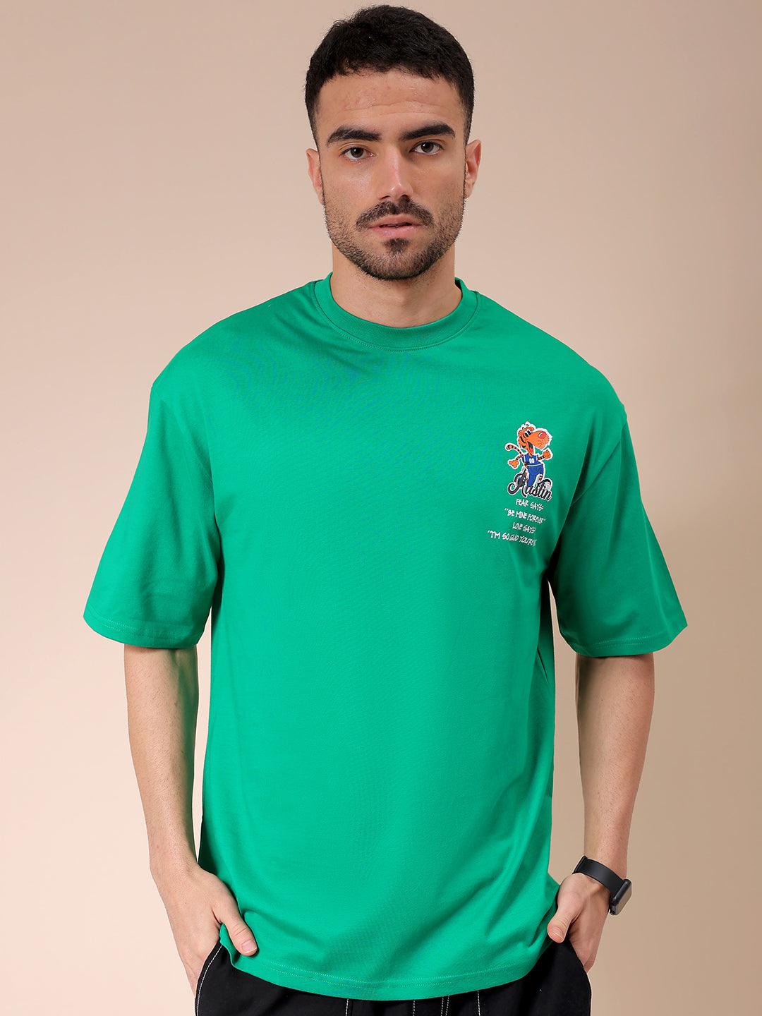 Men's Green Oversized Graphic Back Printed T-Shirt