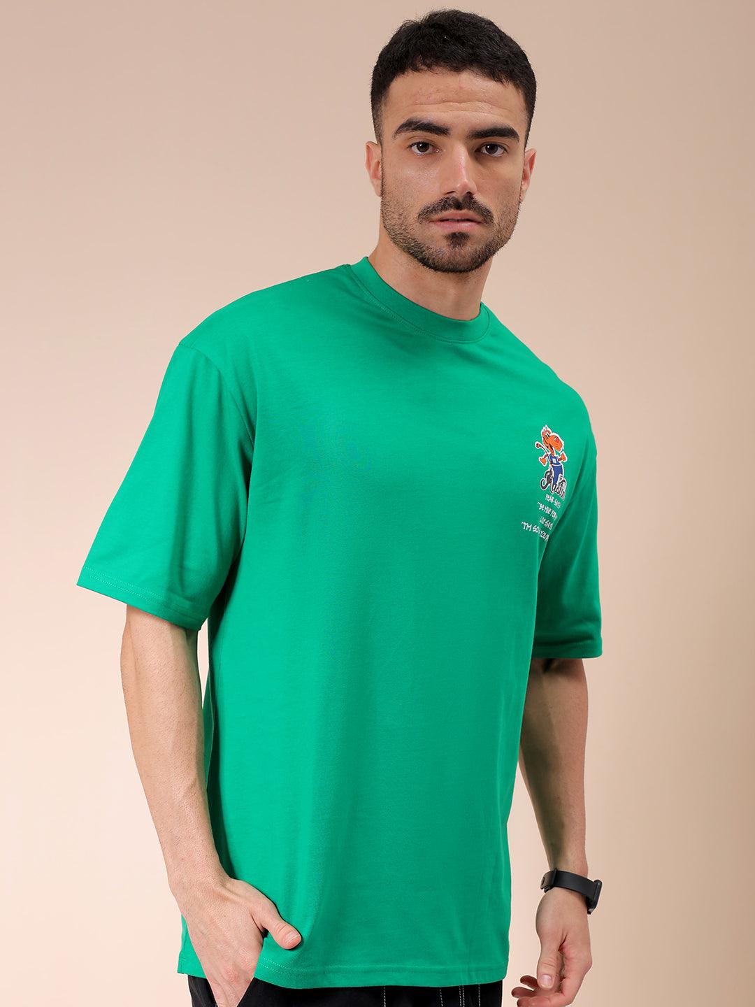 Men's Green Oversized Graphic Back Printed T-Shirt