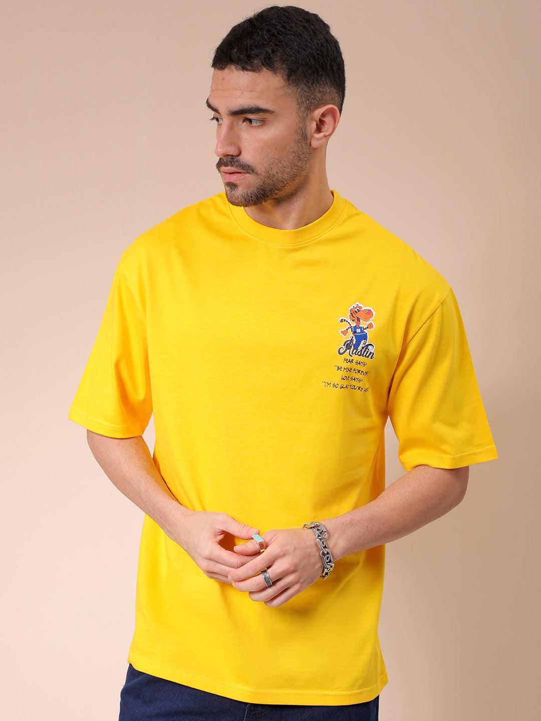 Men's Yellow Oversized Graphic Back Printed T-Shirt