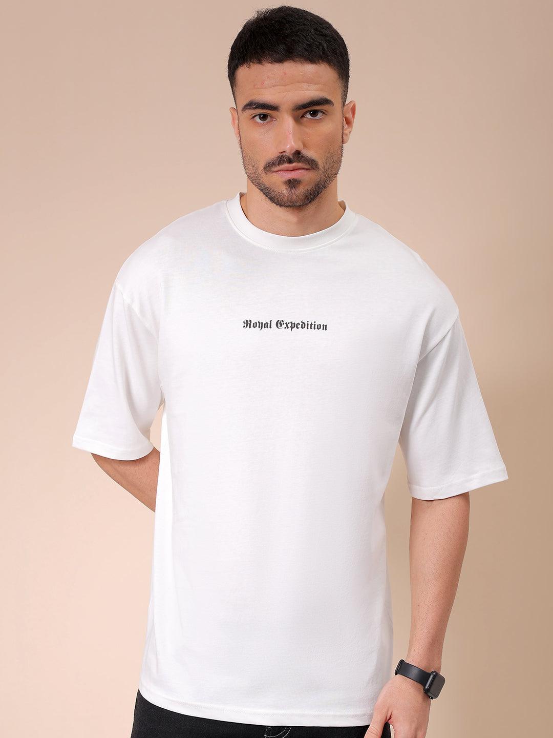 Men's White Oversized Graphic Back Printed T-Shirt