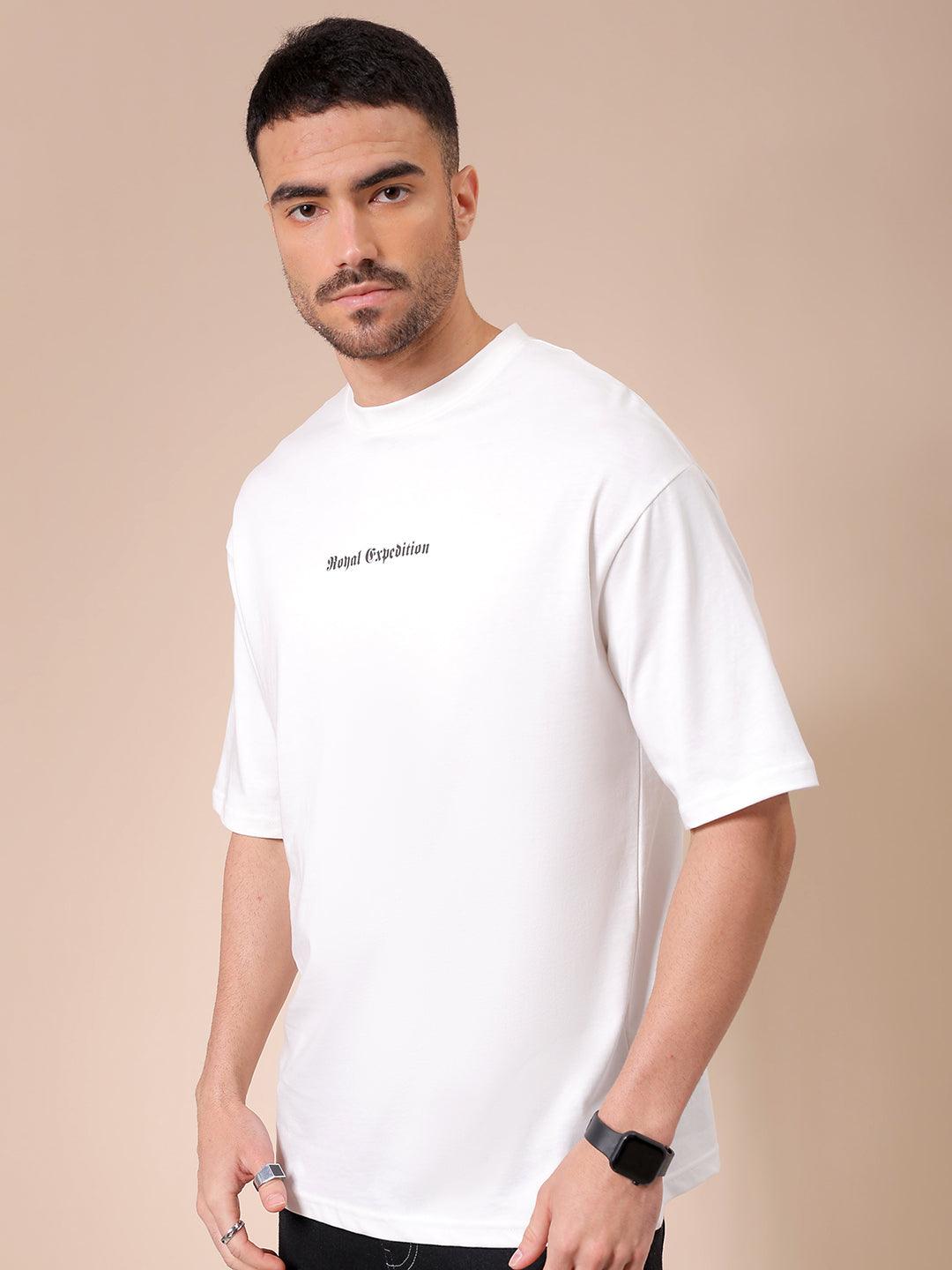 Men's White Oversized Graphic Back Printed T-Shirt