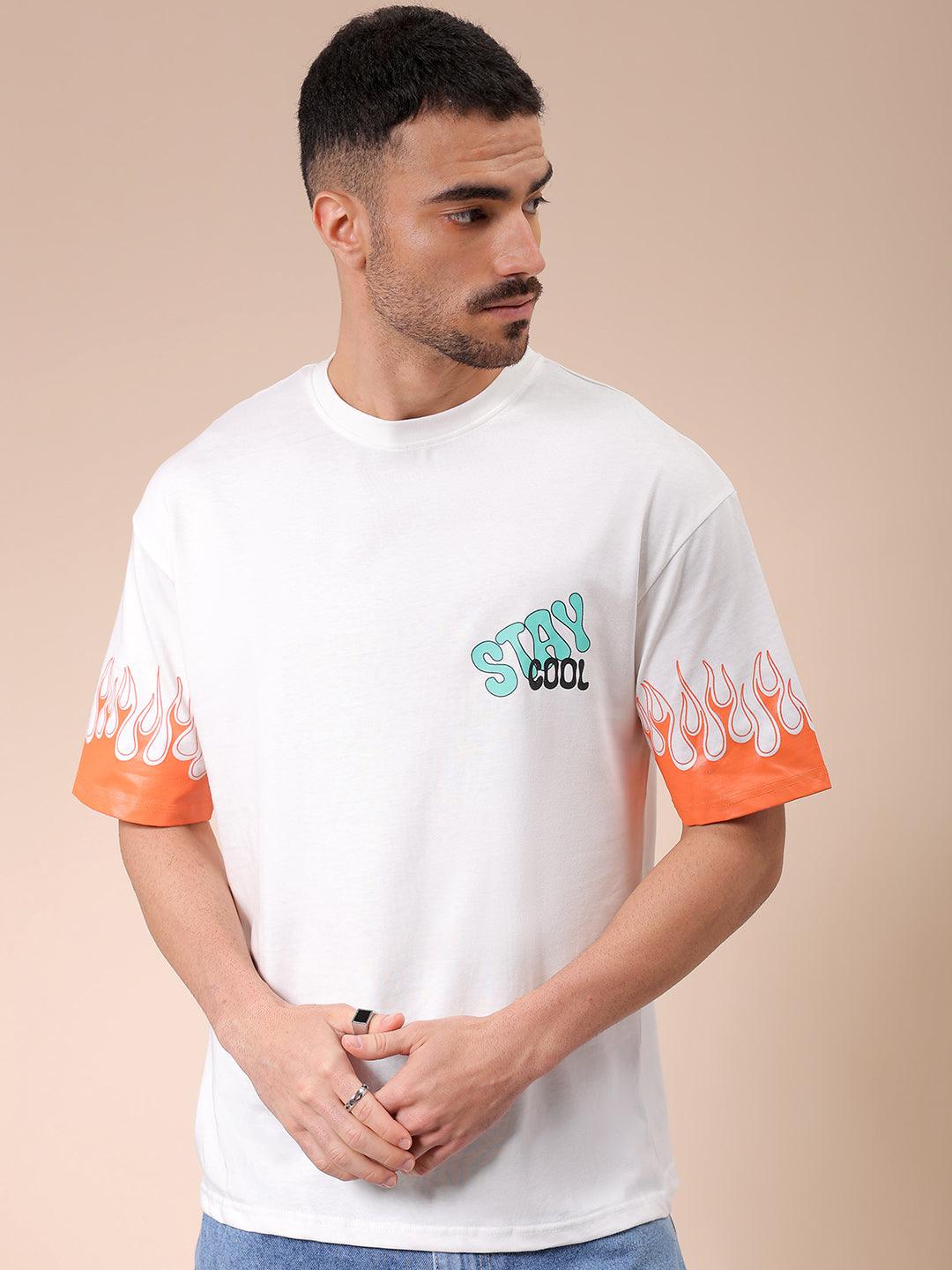 Men's White Oversized Graphic Back Printed T-Shirt