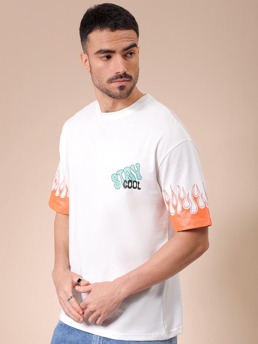 Men's White Oversized Graphic Back Printed T-Shirt