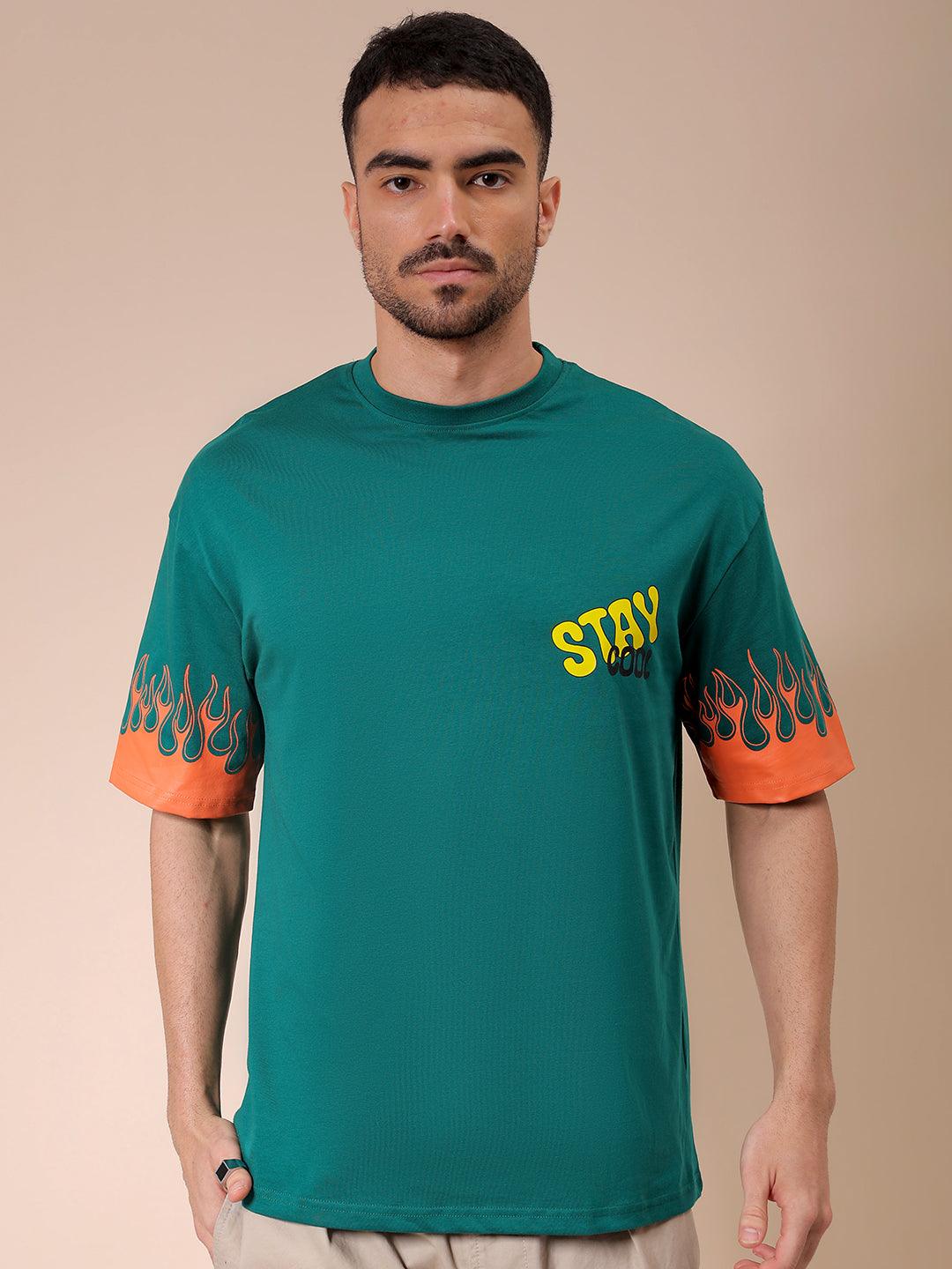 Men's Green Oversized Graphic Back Printed T-Shirt