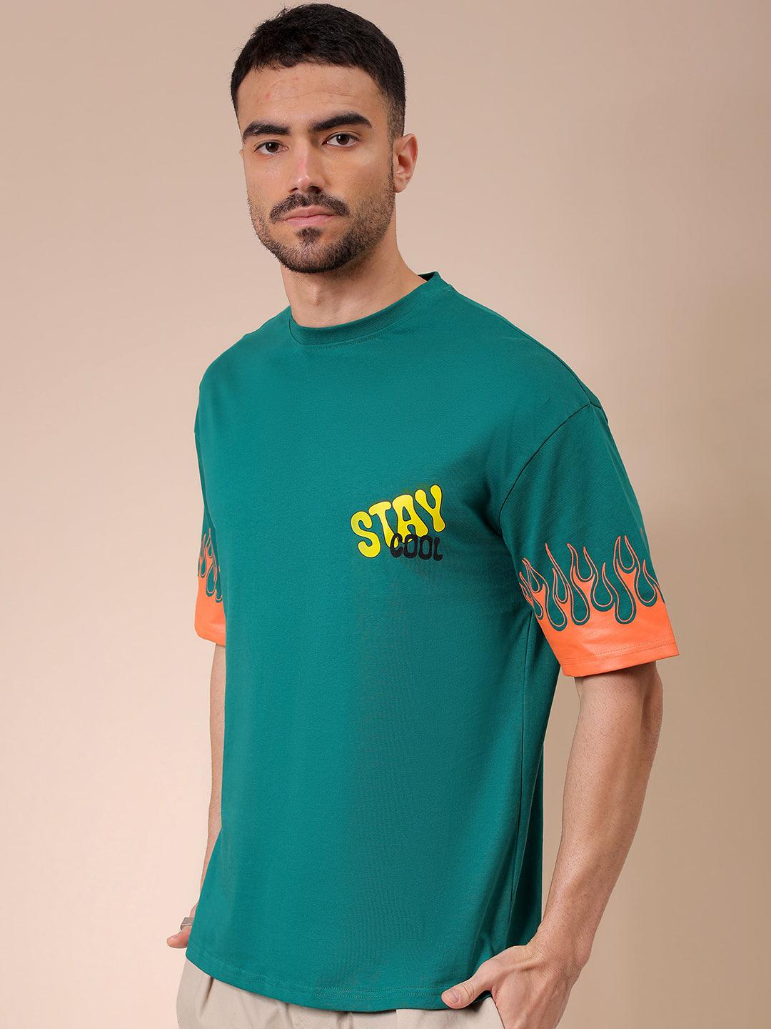 Men's Green Oversized Graphic Back Printed T-Shirt