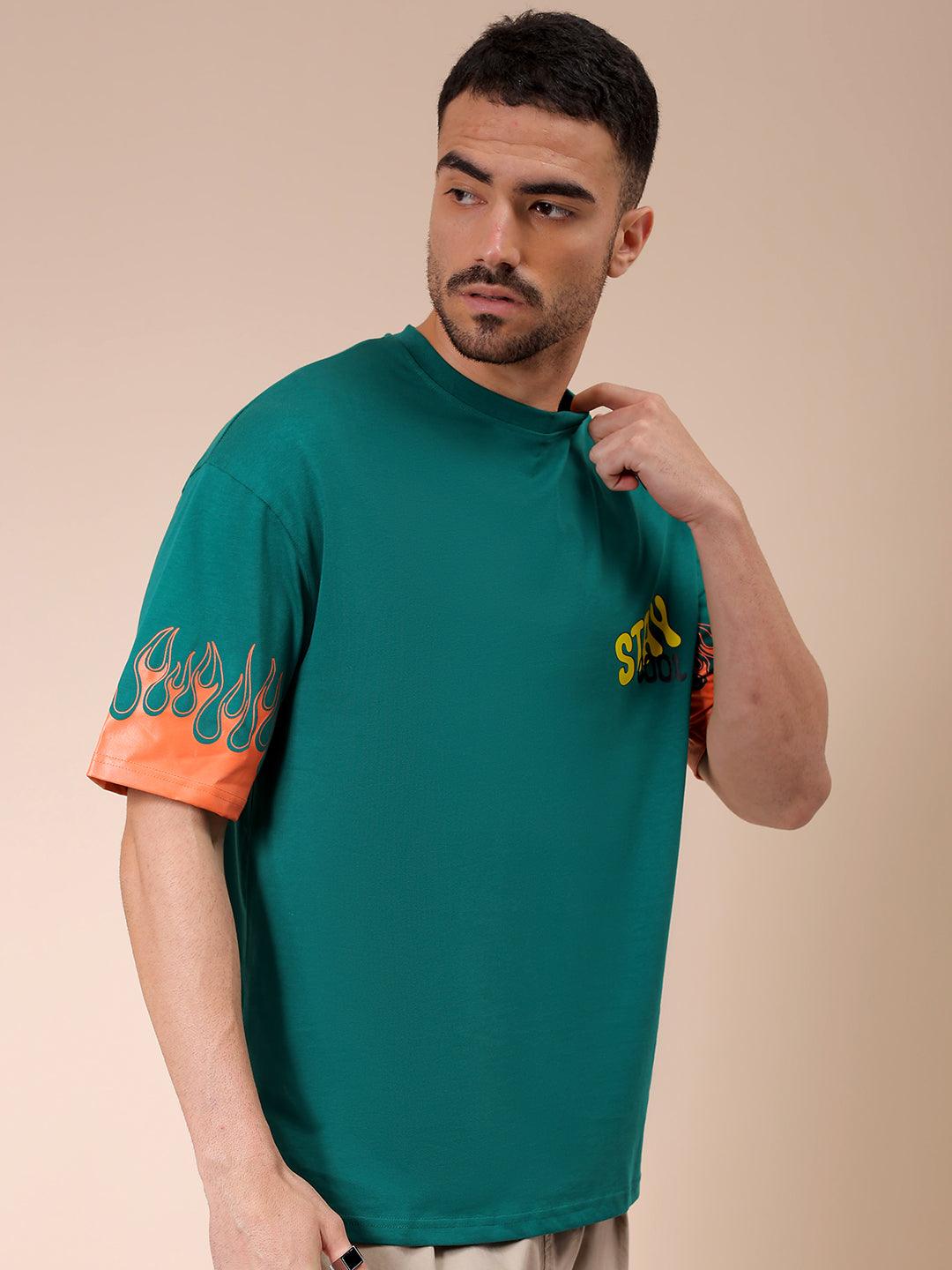 Men's Green Oversized Graphic Back Printed T-Shirt