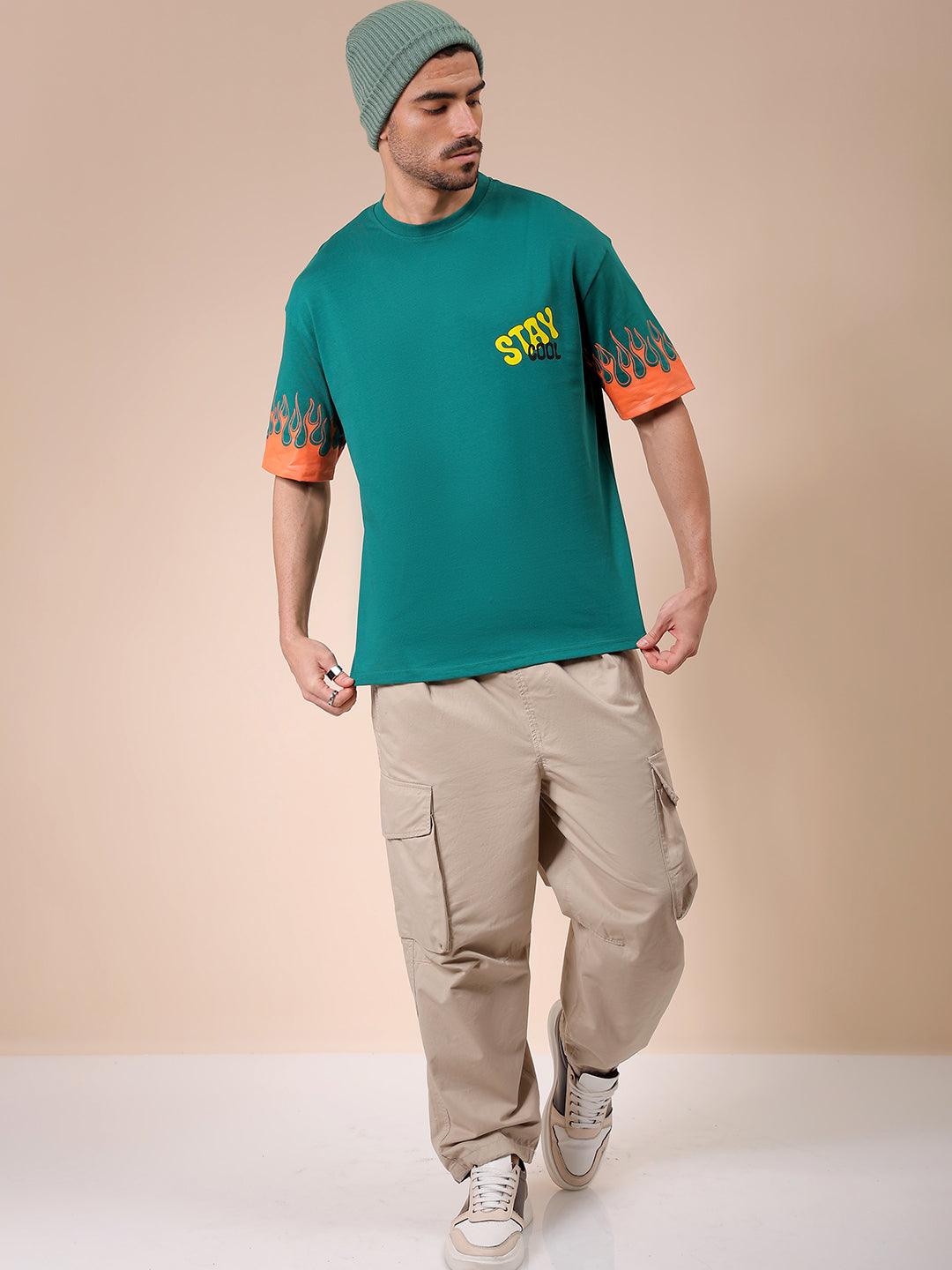 Men's Green Oversized Graphic Back Printed T-Shirt