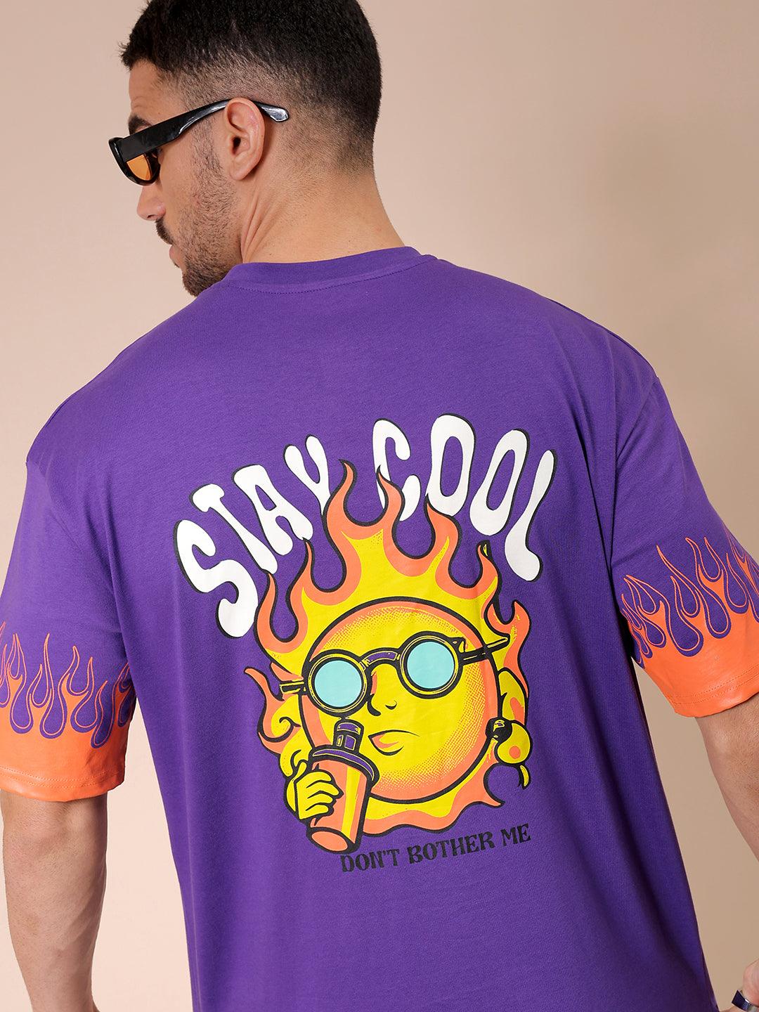 Men's Purple Oversized Graphic Back Printed T-Shirt