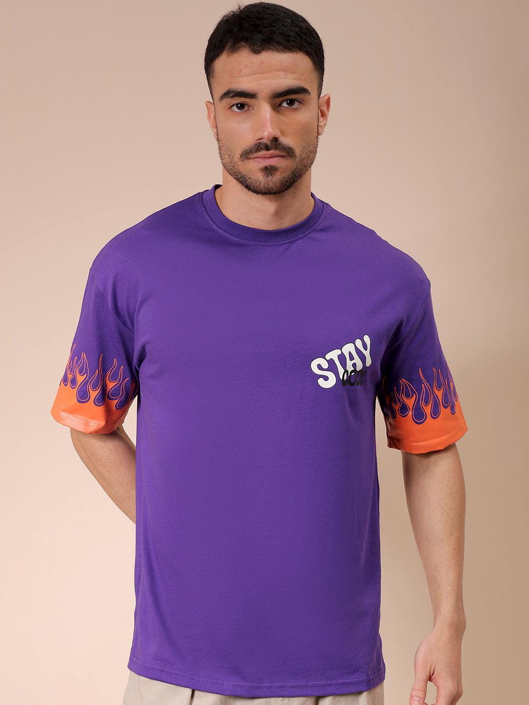 Men's Purple Oversized Graphic Back Printed T-Shirt