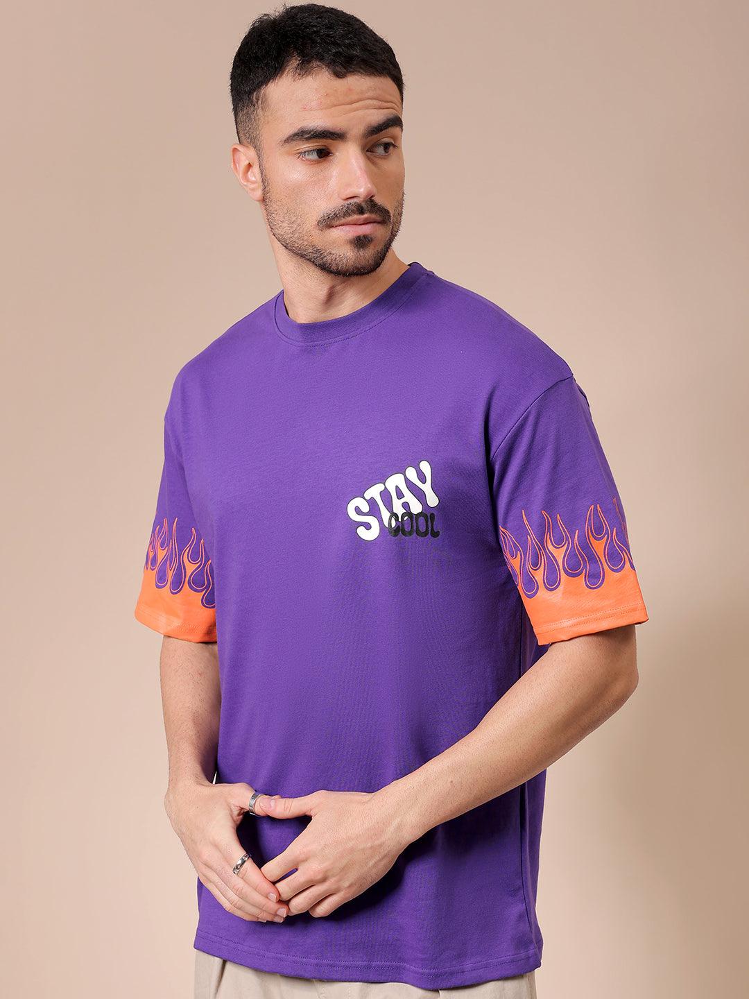 Men's Purple Oversized Graphic Back Printed T-Shirt