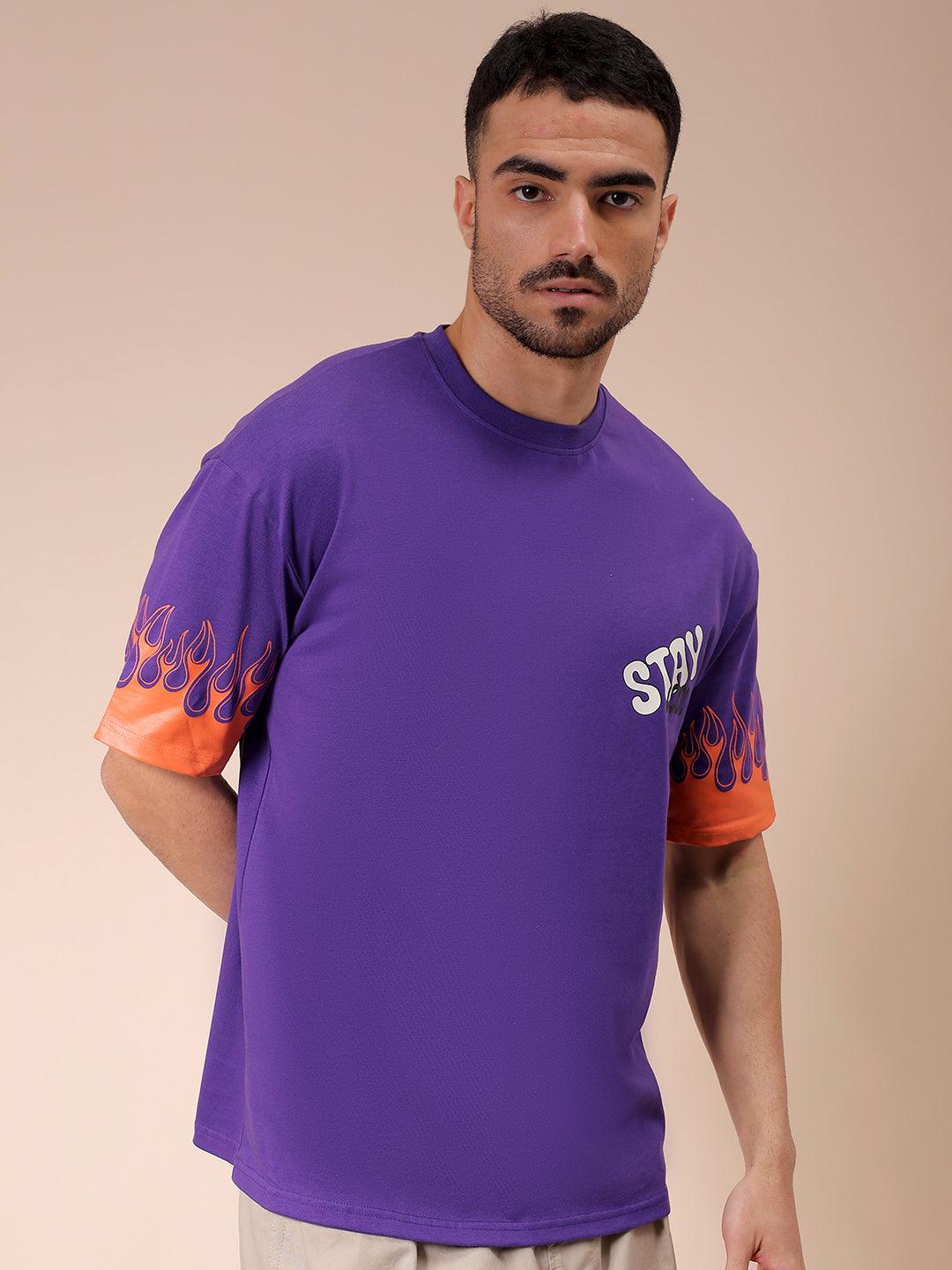 Men's Purple Oversized Graphic Back Printed T-Shirt