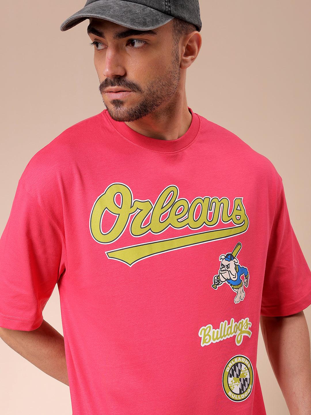 Men's Pink Oversized Placement Printed T-Shirt