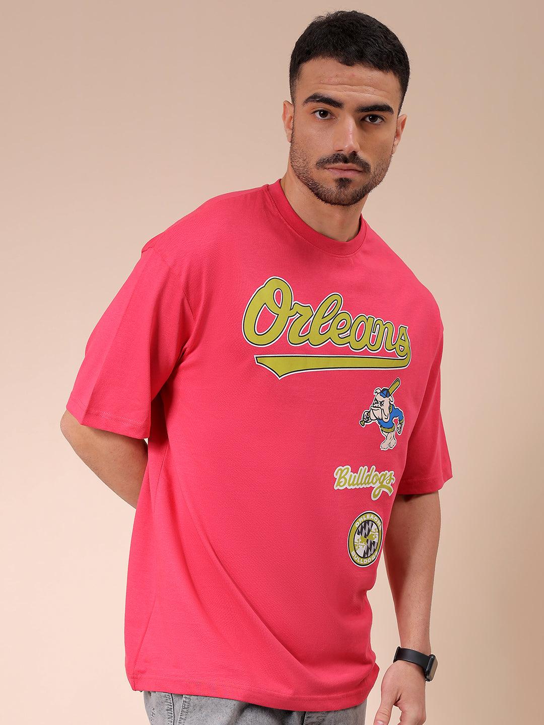 Men's Pink Oversized Placement Printed T-Shirt