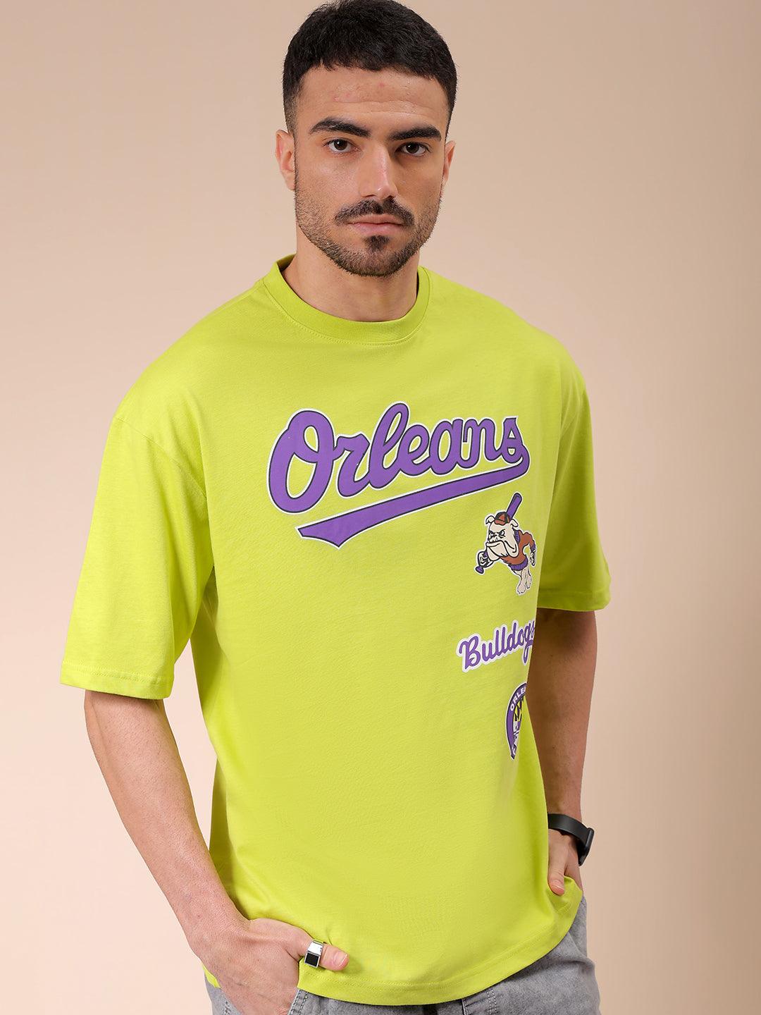 Men's Green Oversized Placement Printed T-Shirt