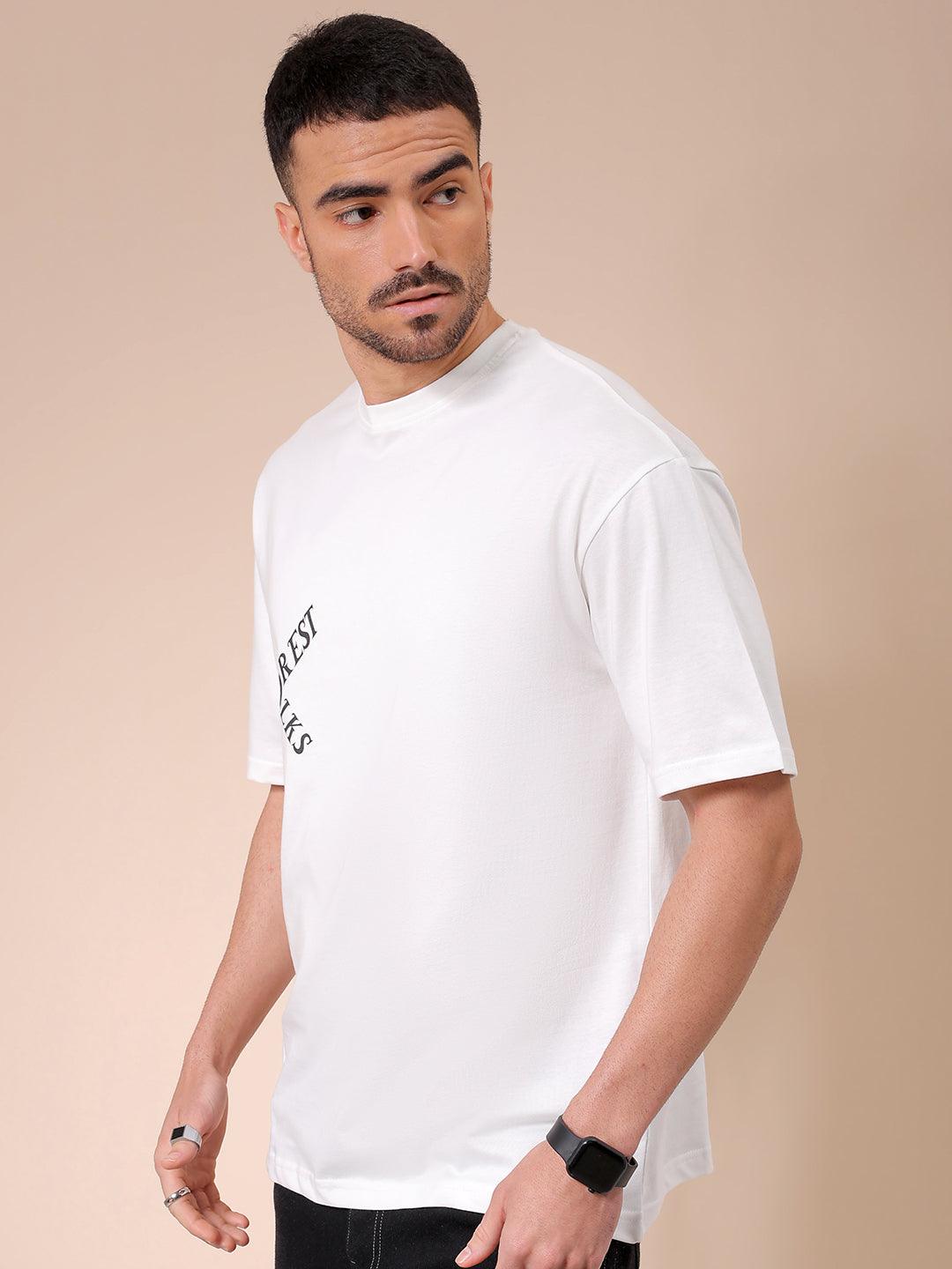 Men's White Oversized Graphic Back Printed T-Shirt